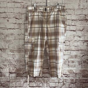 Tommy Hilfiger Tan and White Plaid Cargo Capris